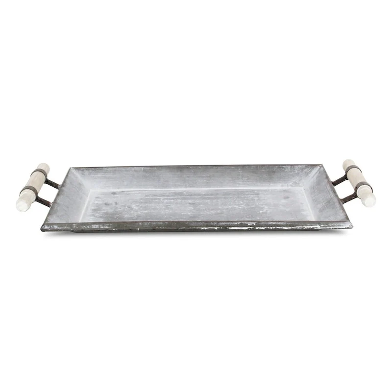 Gray Metal Galvanized Tray With Rolling Pin Handles