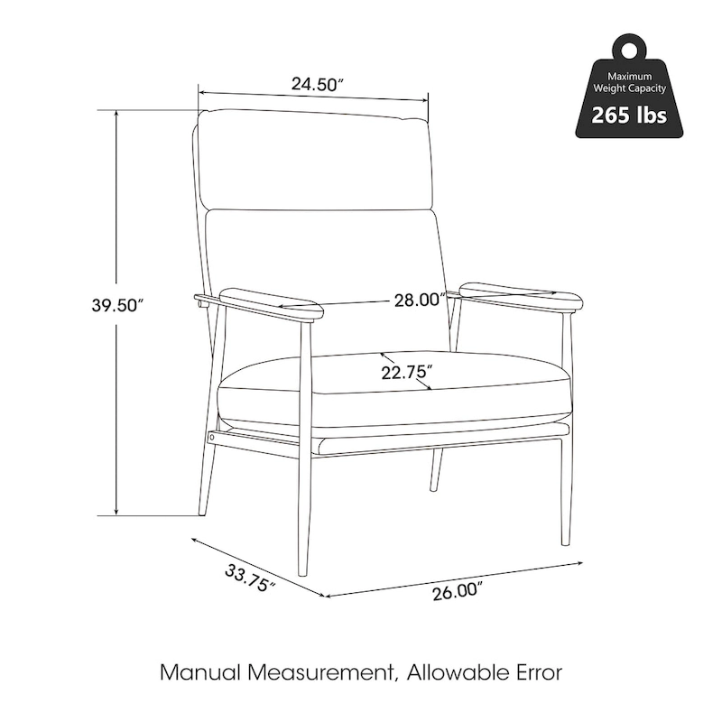 Glitzhome 33.75W Mid-Century Modern Leatherette Armchair With High Back and Padded Arms - 33.75 W x 39.5 H x 28 D
