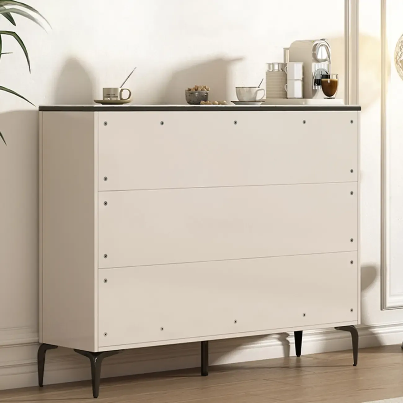 Khaki Wood Entryway Shoe Cabinet Marble Top