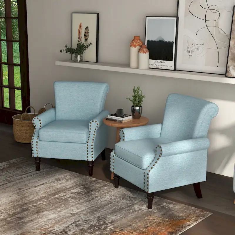 Mid-Century Modern Upholstered Accent chair with Solid Wood Legs