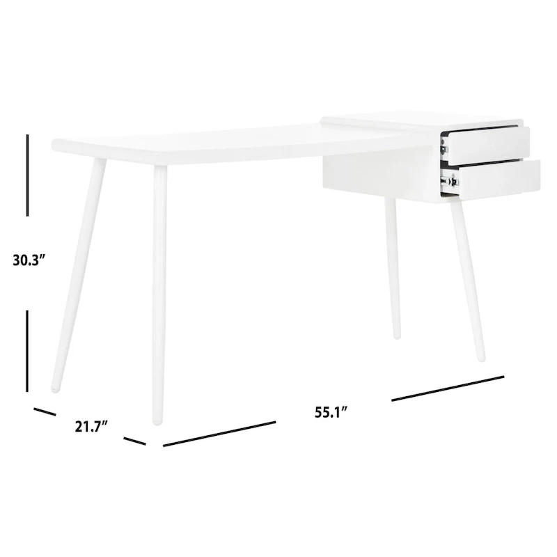 Matte White Mid-Century 2-Drawer Desk for 1