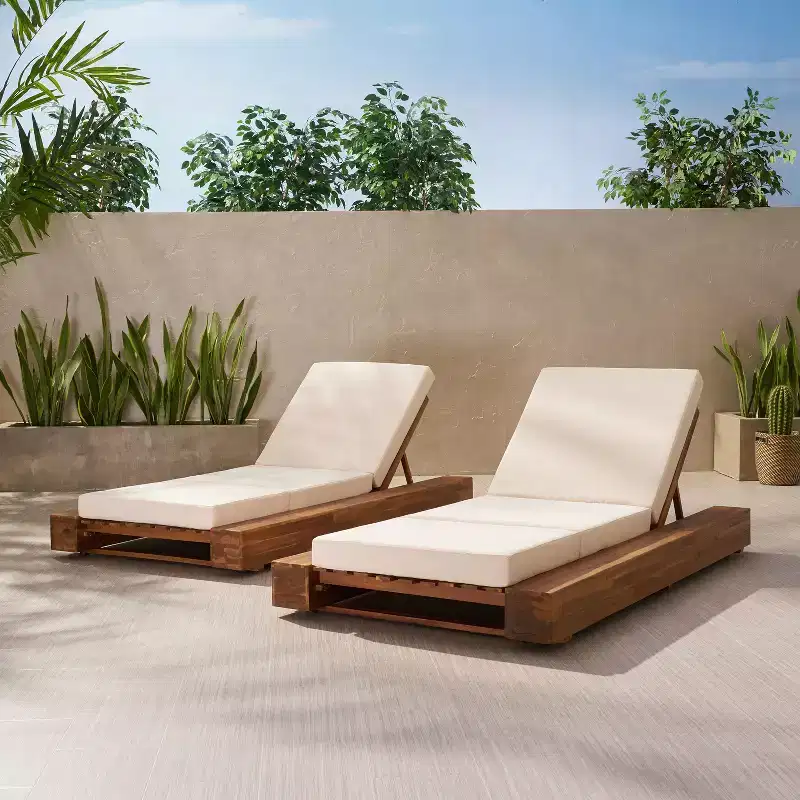 Christopher Knight Home Daphne Patio Adjustable Acacia Wood Chaise Lounge with Cushion (Set of 2)