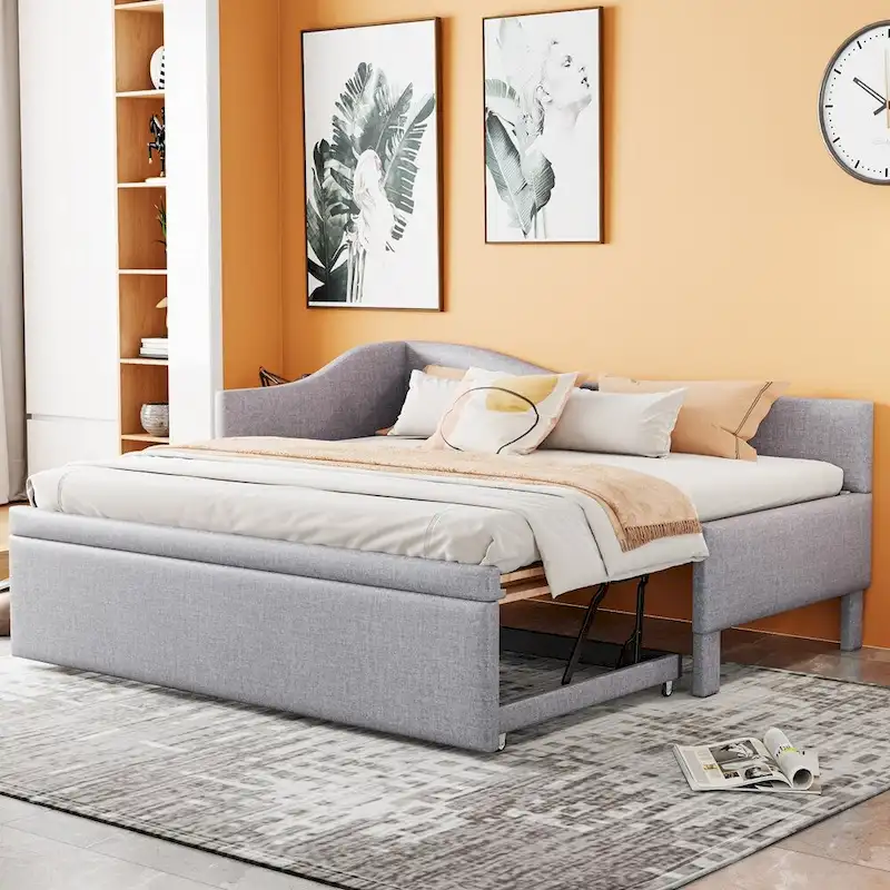 L-Shaped Upholstered Daybed with Pop Up Trundle