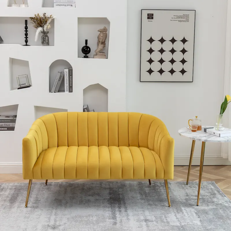 Multi-Color Velvet 2-Seater Loveseat Sofa with Tufted Back & Metal Legs