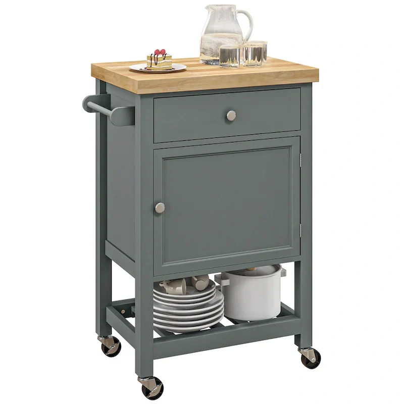 Rolling Kitchen Cart with Rubberwood Top