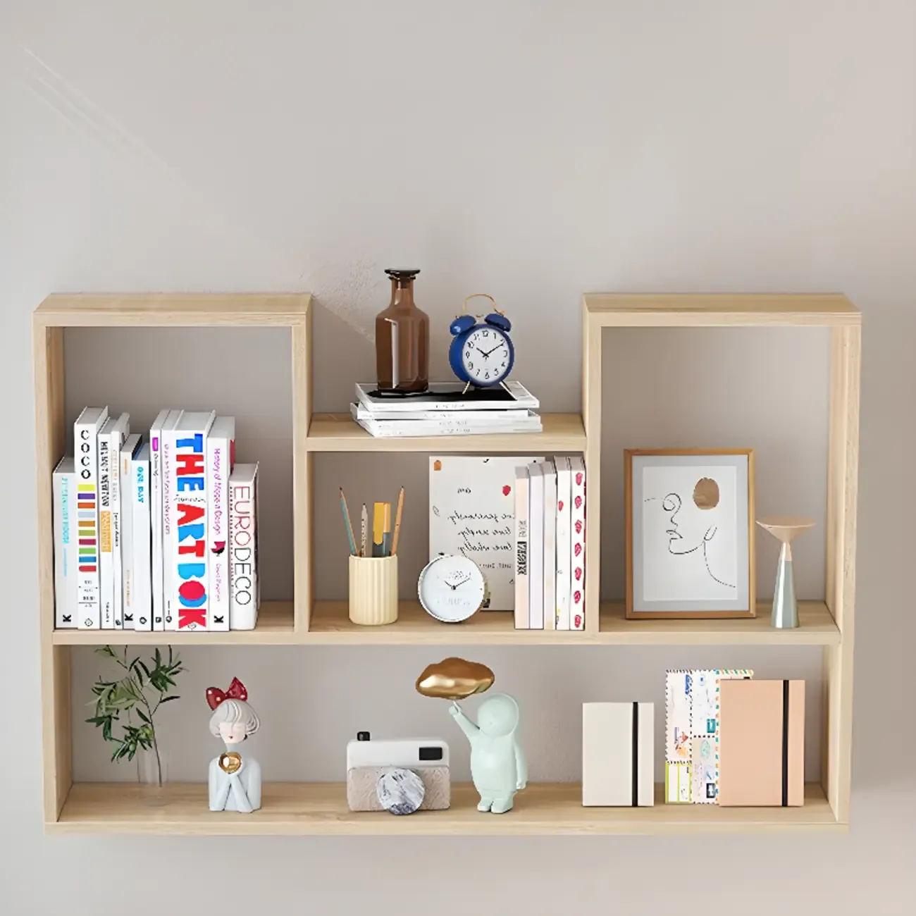 Modern Wooden 3-Tier Open Back Wall-Mounted Bookcase