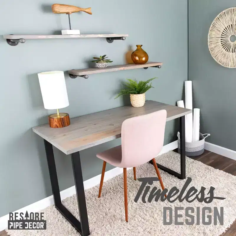 Pipe Decor Skyline Riverstone Grey Solid Wood Desk with 28 in. Landscape Legs