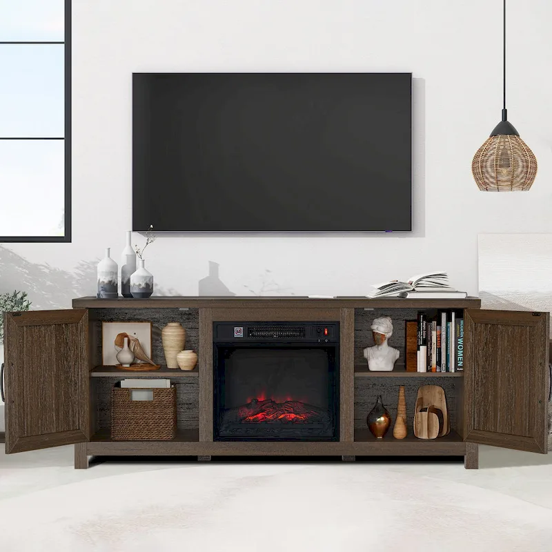 58-inch Farmhouse Electric Fireplace TV Stands Console Table with Electric Fireplace