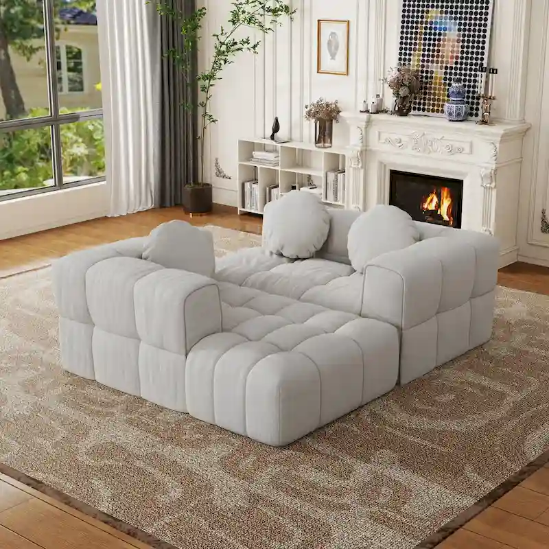 103 L-Shaped Chenille Sectional Sofa with Left Recliner & Pillows