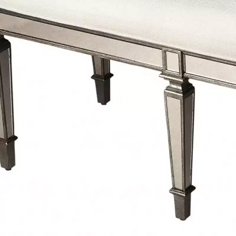 HomeRoots 42 Silver Upholstered 100% Cotton Entryway Bench