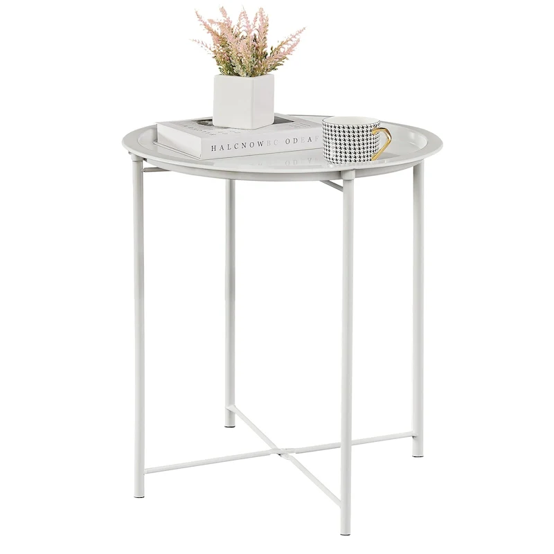 Folding Round TV Tray Table, Small Round Steel Side Table, No Assembly Required - 18.5 x 18.5 x 19.7 in
