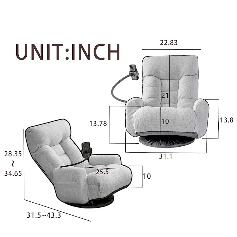Upholstered 360 Swivel Manual Leisure Recliner with Mobile Phone Holder, Adjustable Headrest and Backrest