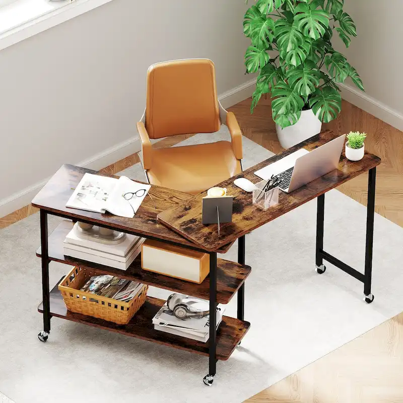 Gymax 360 Free Rotating Sofa Side Table Mobile L-shaped Laptop Table - See Details