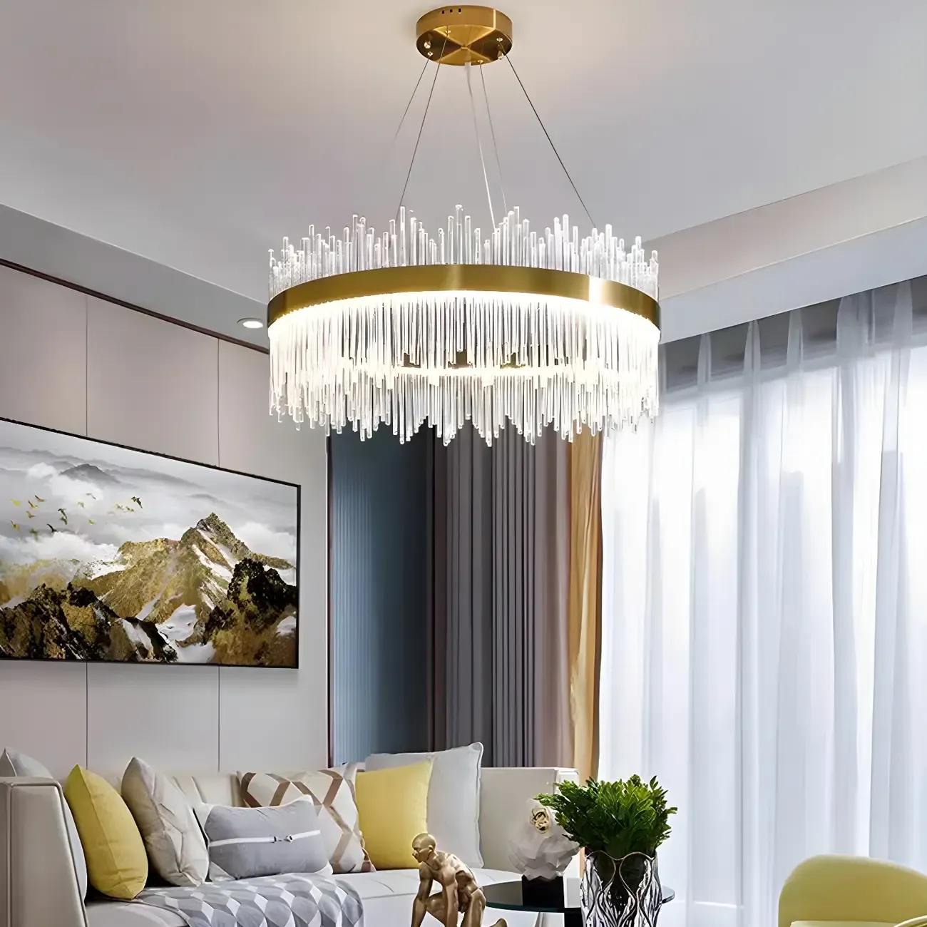 Modern Dimmable Crystal Chandelier Round Gold LED Light