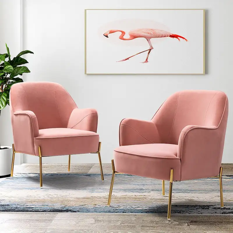 Ma Modern Velvet Accent Chair with Golden Legs Set of 2 by