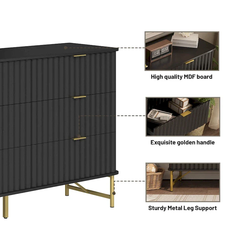 6-Drawer Accent Chest with Gold Handles & Metal Legs – White / Green / Black / Blue, Modern Style