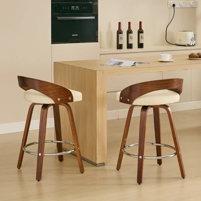 Counter Height Barstools Set of 2, Dining Chairs with Soft Cushion Seat, Kitchen Stool Island with Footstool and Low Back