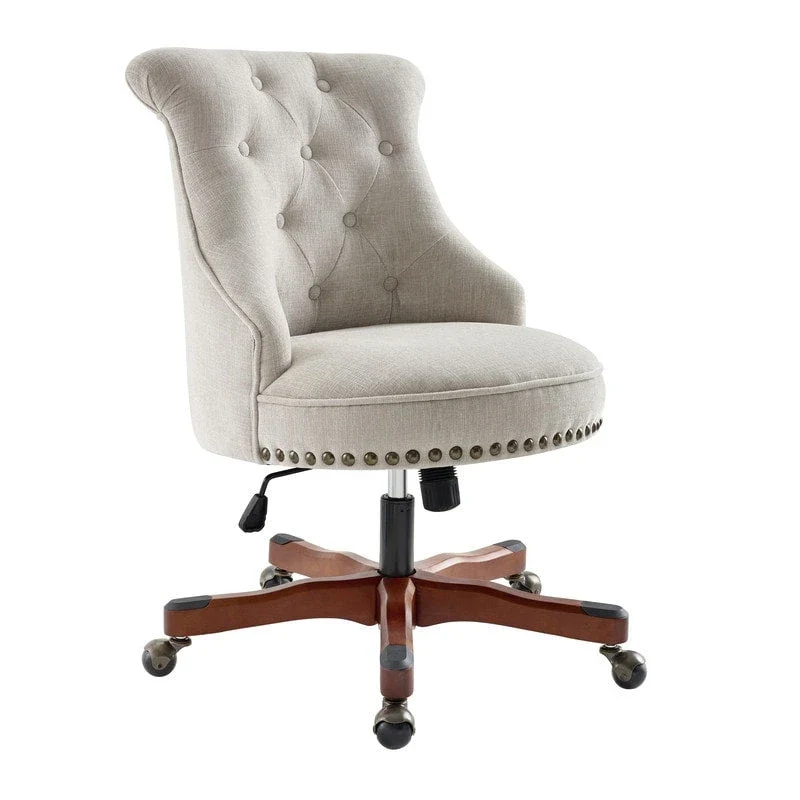 Natural Button-Tufted Swivel Office Chair, Single