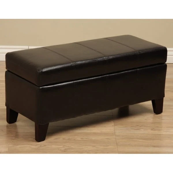 Faux Leather Storage Bench with Hidden Storage, 2-Seat (Brown / Dark Blue / Grey / Purple)