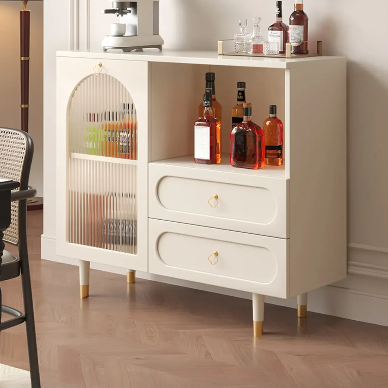 Glam Black Engineered Wood Sideboard with Drawers