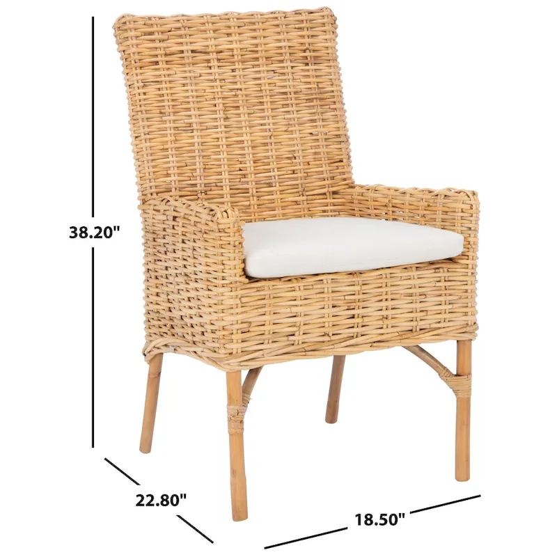 SAFAVIEH Winnifred Coastal Rattan Accent Chair with Cushion - 18.5  W x 22.8  L x 38.2  H - 19Wx23Dx38H