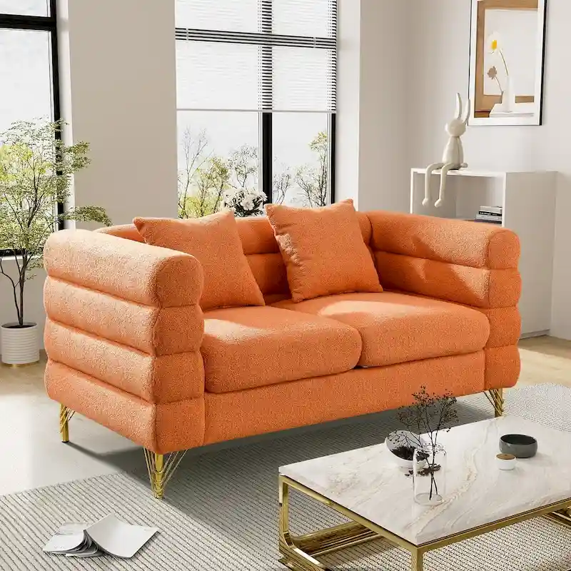 Ouyessir Teddy Fabric Modern Sectional Sofa Sets L-Shape/2/3/4 Seater Sofa Couch with Pillows