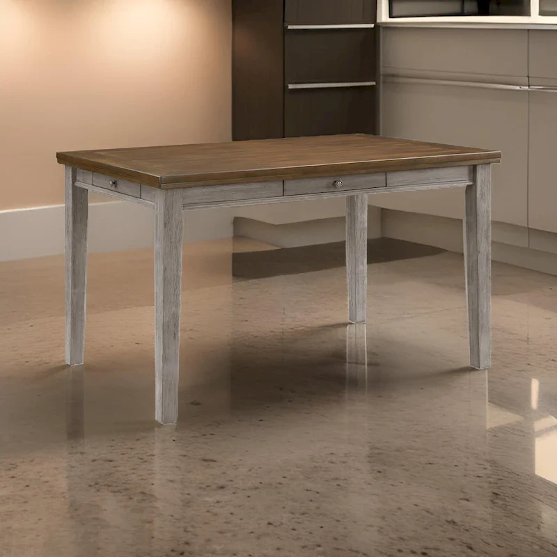 Counter Height Dining Table with 4 Drawers - Seats 6 (Cherry Brown & Gray)