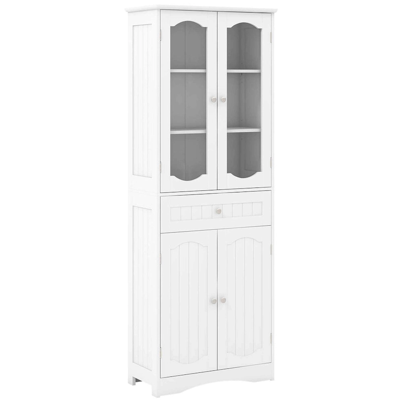Costway 63  Tall Bathroom Cabinet with Tempered Glass Doors Adjustable - See Details