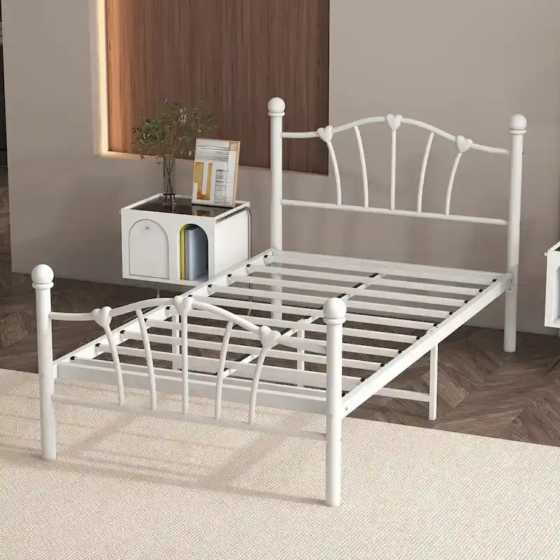 Twin Size Platform Bed Frame with Iron-Art Sweet Heart Headboard