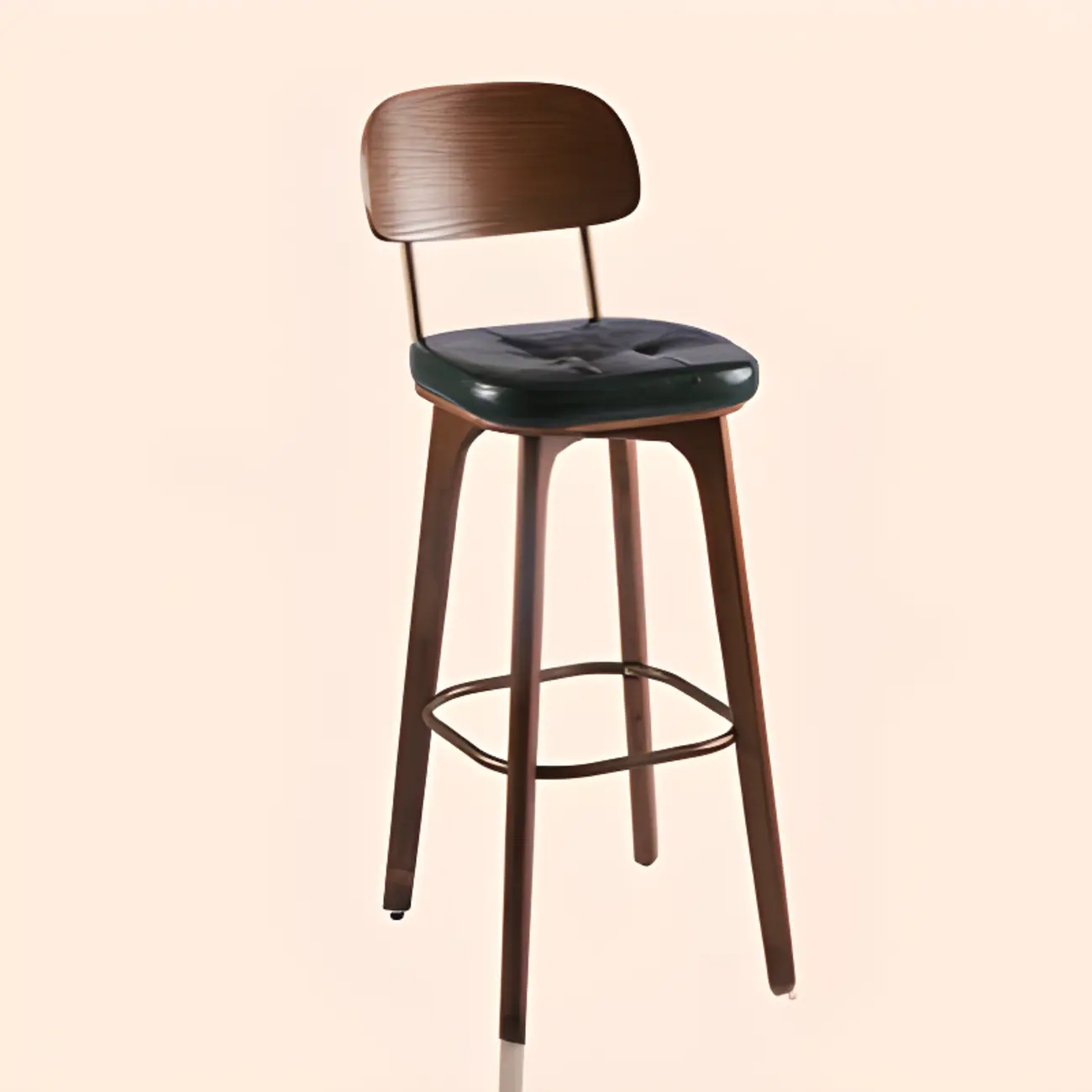 Mid-Century Modern Leather Square Bar Height Stools with Backs