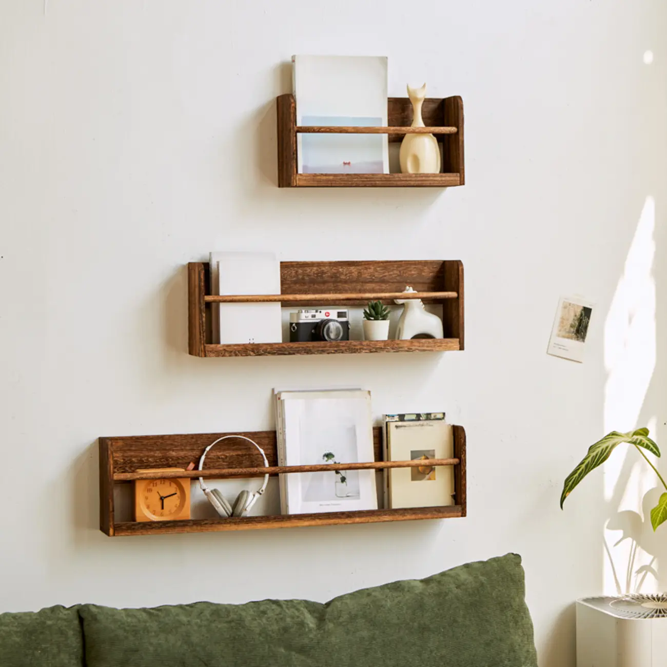 Modern Wooden Wall-Mounted Open Bookcase Small Bookshelf