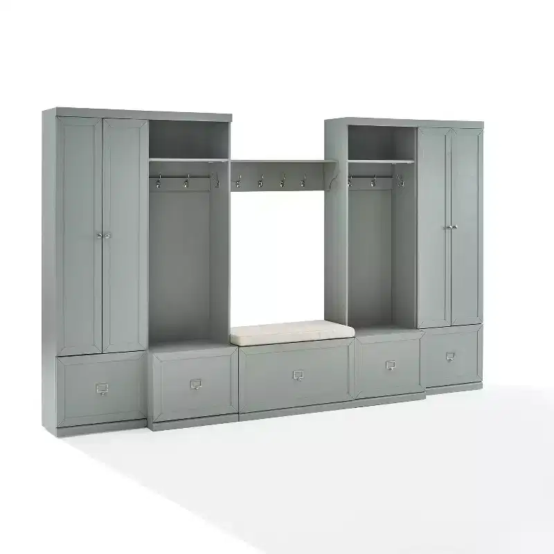6pc Harper Entryway Set with Bench, Shelf, 2 Pantry Closets and 2 Hall Trees - Crosley