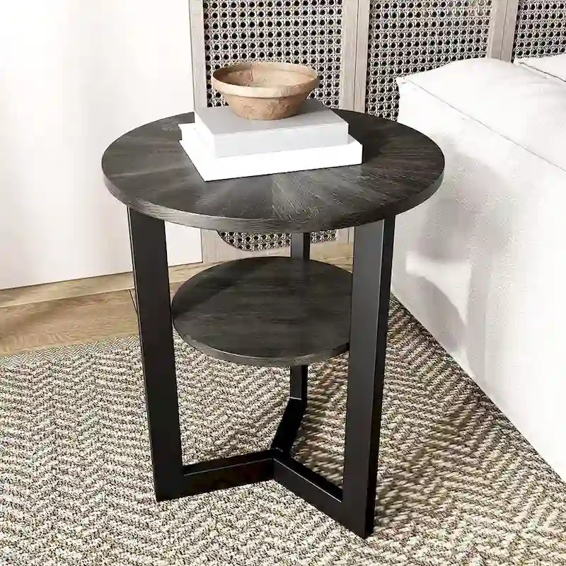 End Table Solid Wood 2-Tier Circle Side Table Nightstand - 19'3 x 24