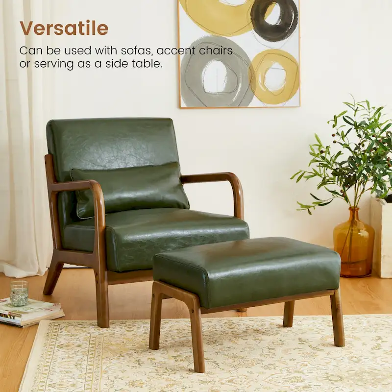 Glitzhome 30.75 H Mid-Century PU Leather Armchair with Ottoman Set