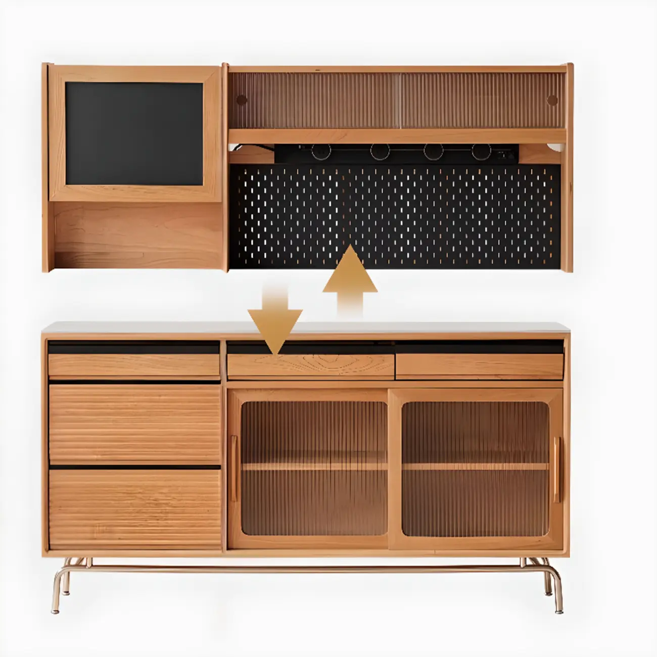 Modern Wood Sideboard with Cabinets and Stone Top