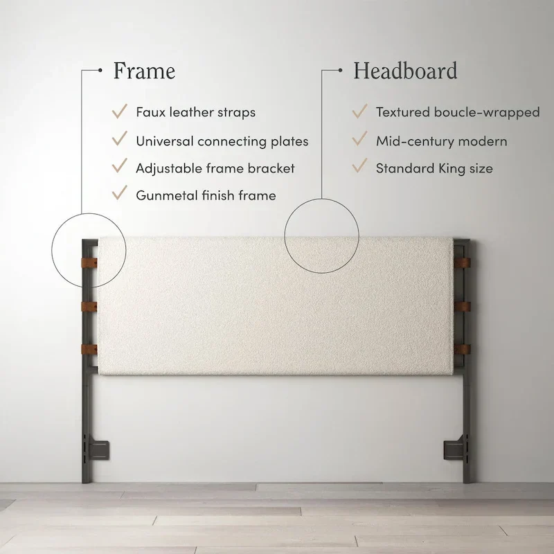 Nathan James Aspen Bed Headboard, Boucle Upholstered Headboard with Matte Metal Frame