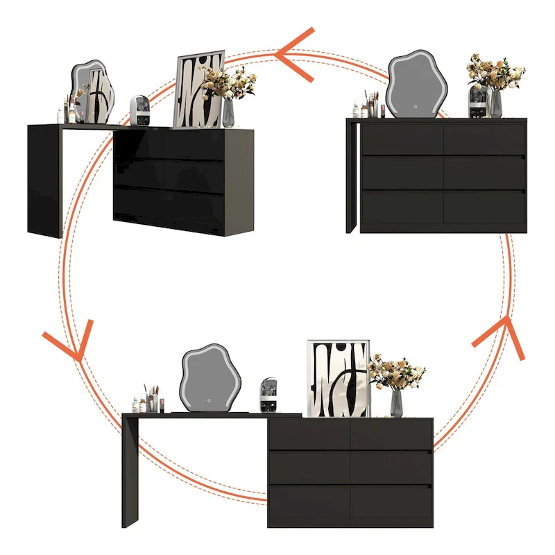 Rotating Makeup Vanity Desk with 6 Drawers