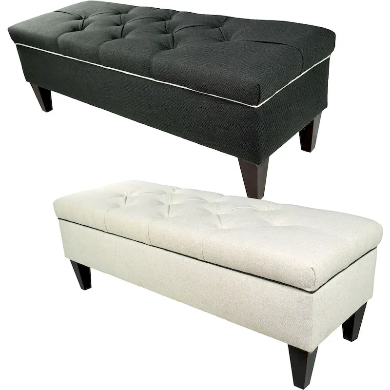 Diamond Tufted Storage Bench Ottoman – Charcoal / Off White, 2-Seat