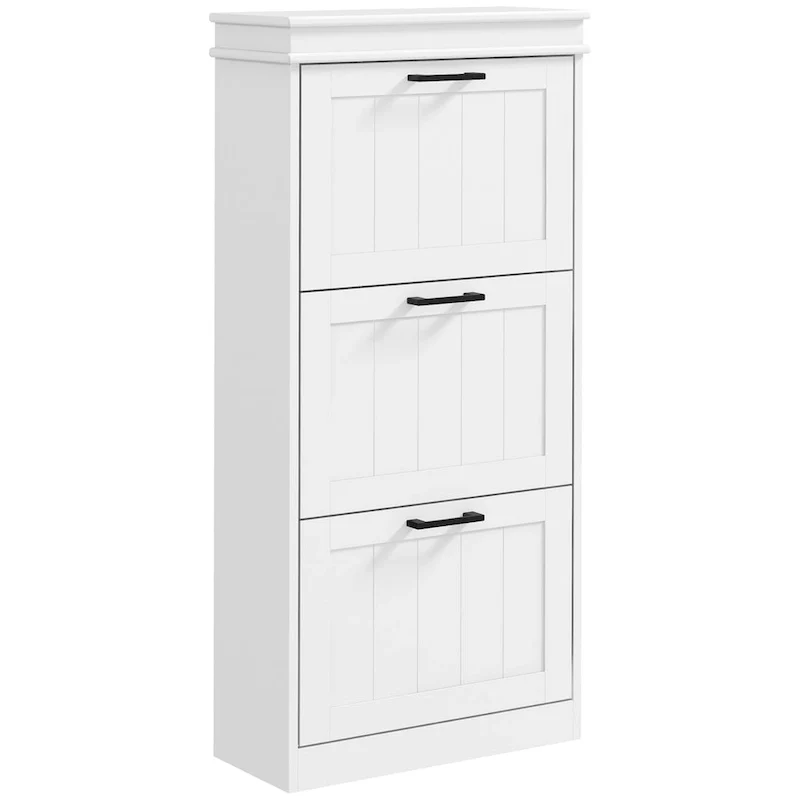 Black Shoe Cabinet with 3 Flip Drawers - 15 Pair Capacity