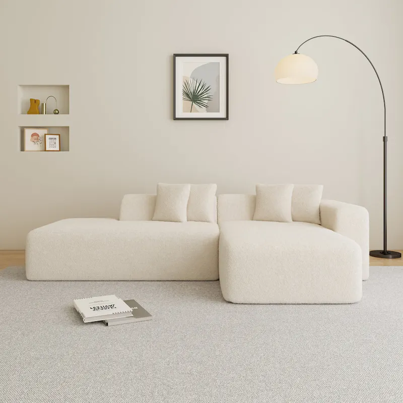 105.51 Modern L-Shape 5 Seater Modular Sectional Sofa Couch with Chaise Lounge, in Soft Lambswool Sherpa Fabric