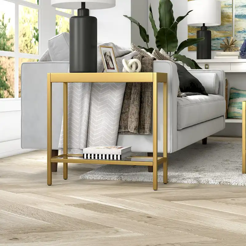 Bronze Rectangular Glass Side Table 24 Inch