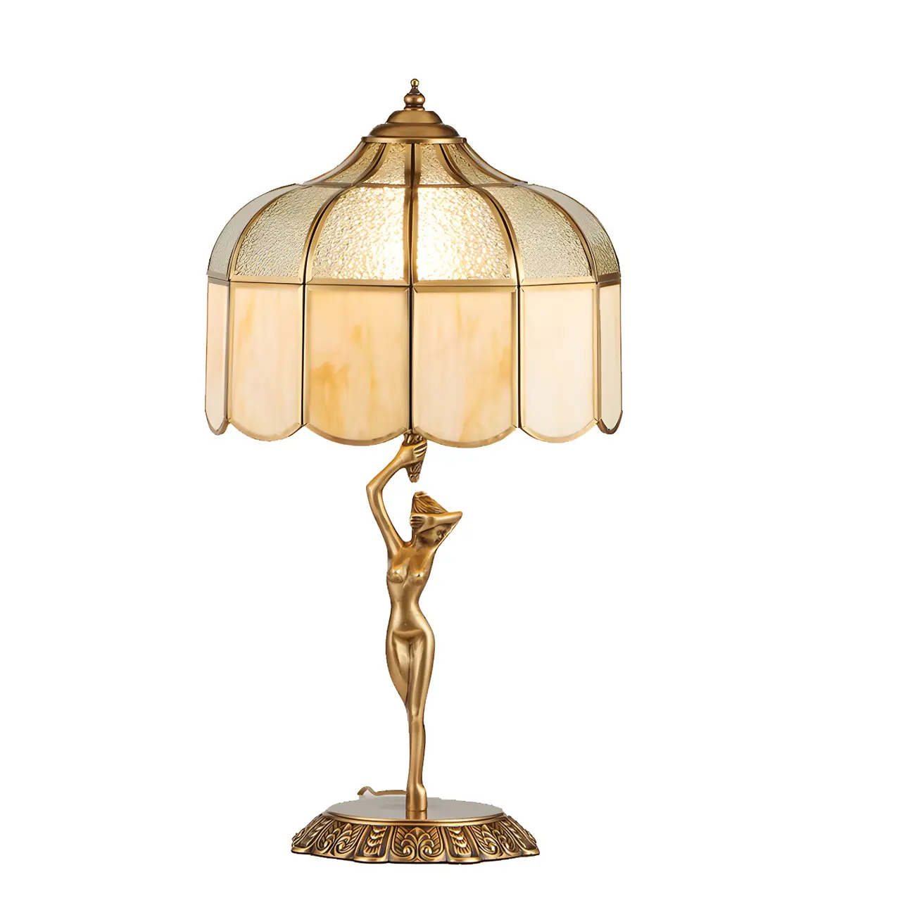 Artistic Figural Sculpture Brass Metal Dome Table Lamp