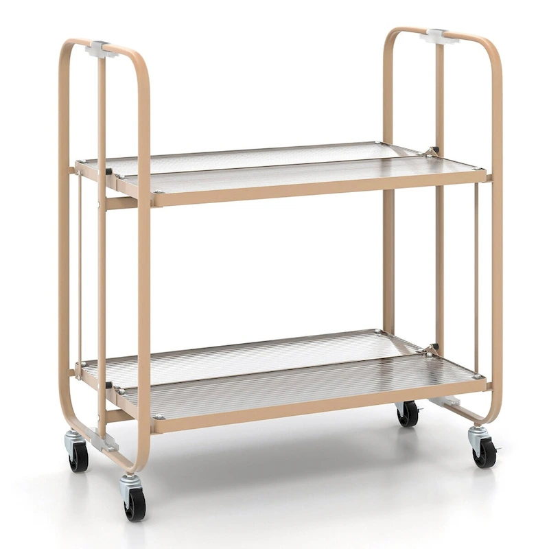2-Tier Mobile Serving Cart with Tempered Glass Shelf-Golden - 26 x 16 x 28.5