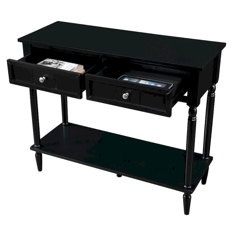 French Country 2 Drawer Hall Table with Shelf