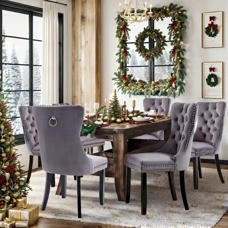 Luxury Upholstered Velvet Dining Chair with Solid Wood Legs