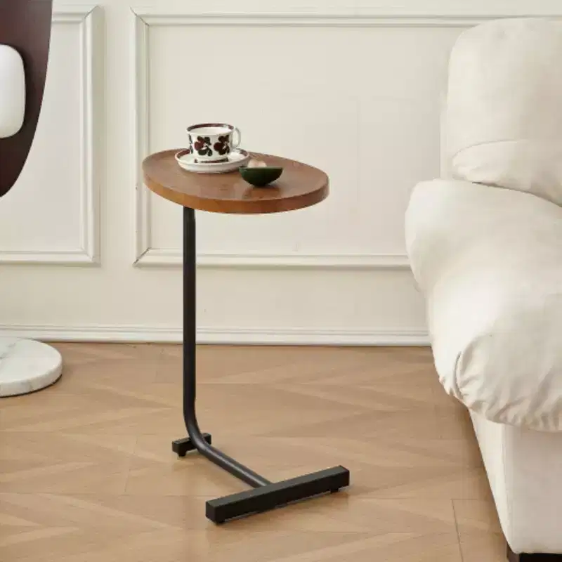 C-Shaped Side Table in Brown, Compact Living Room Sofa Table