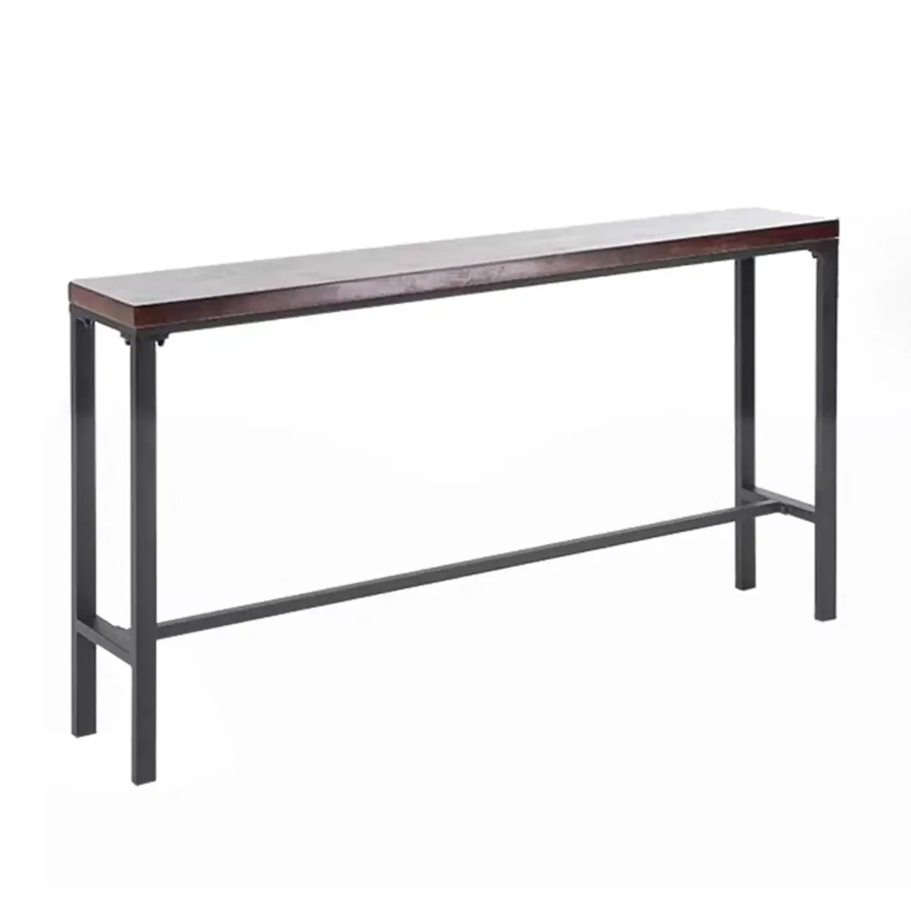 Rustic Solid Wood Rectangular Bar Table with Black Metal Legs for Dining