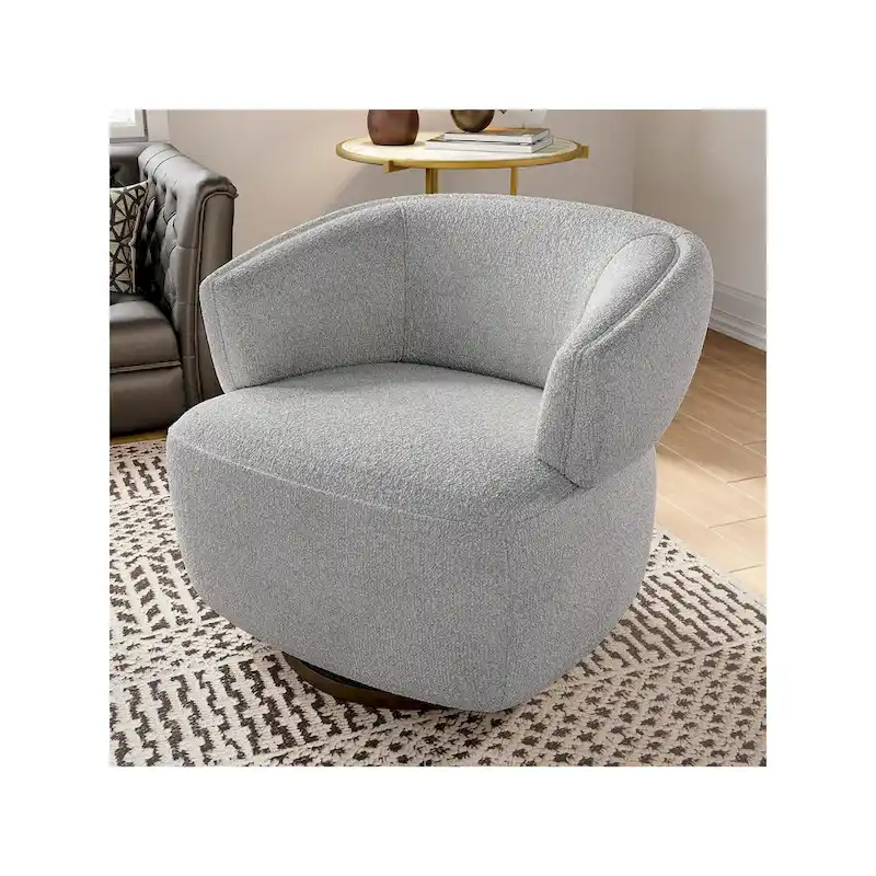 Beige / Grey Upholstered 360° Swivel Barrel Accent Chair – Single