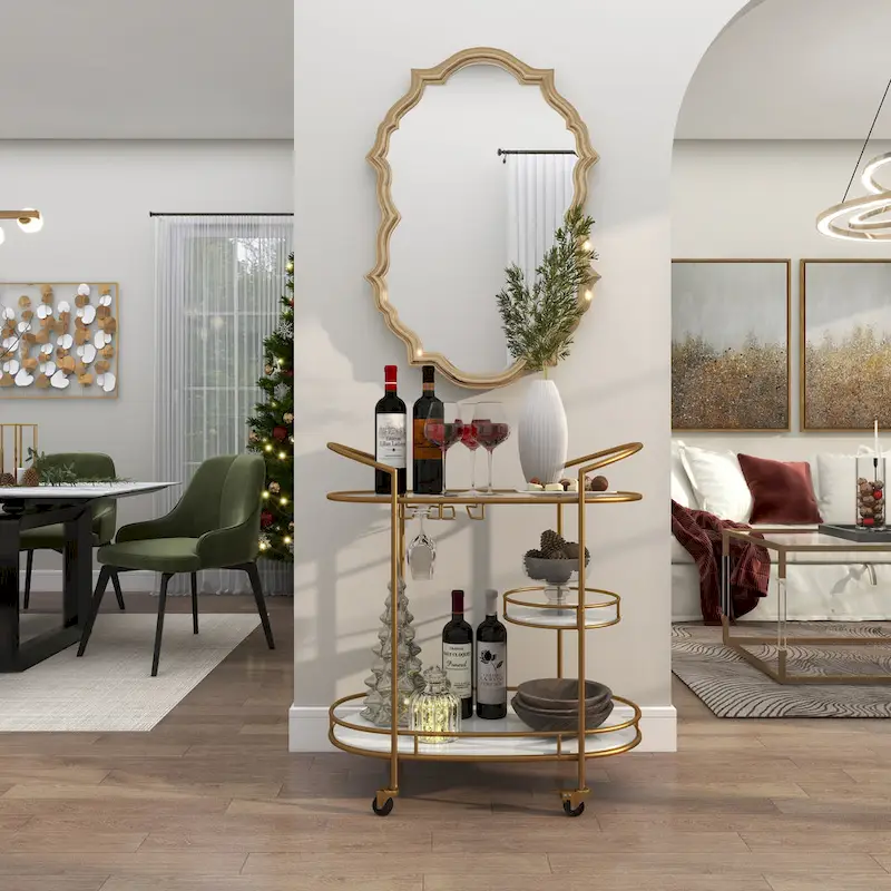 Contemporary Modern Iron 3 Tier Drink Bar Storage Cart - Gold, Silver, or Matte Black