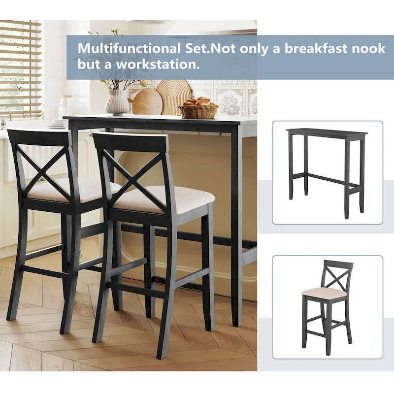 3-Piece Farmhouse Dining Set with Rectangular Table & 2 Chairs